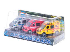 2-Play Traffic sada pohotovostných vozidiel CZ 8 cm kovová s reverzným chodom, 3 kusy v krabici