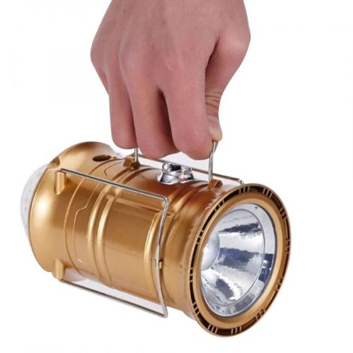 Solárne LED kempingové svietidlo s efektom stroboskopu - zlatá