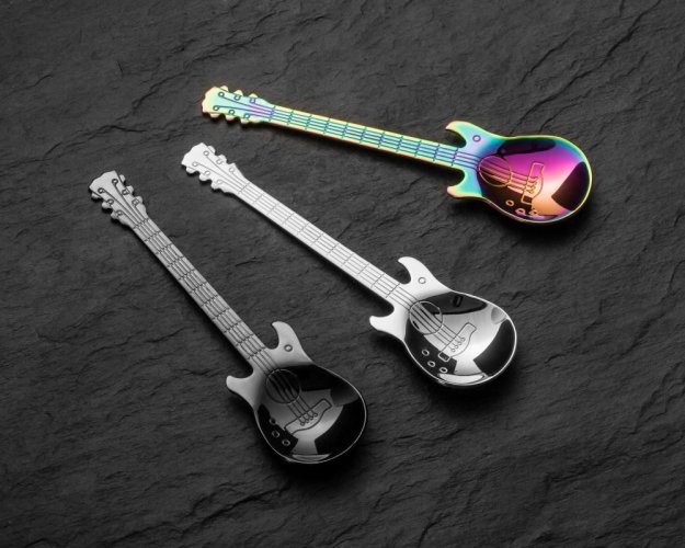 Metal guitar-shaped spoons, COLORFUL - set of 3