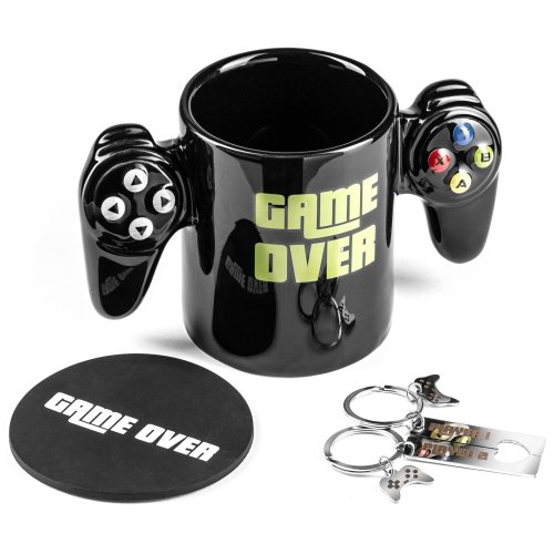 GAME OVER player set - mug, coaster, and keychains