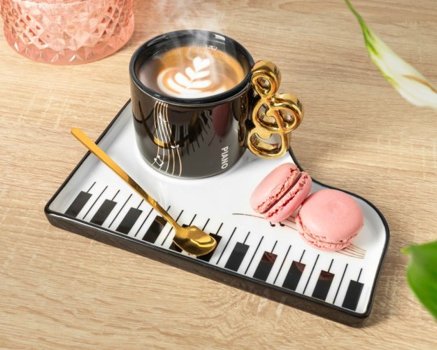 Keramická sada Coffee Music s lžičkou a podšálkem