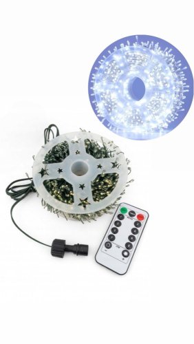 Venkovní vánoční nano řetěz 50 m 1500 LED s časovačem zelený kabel - studená bílá