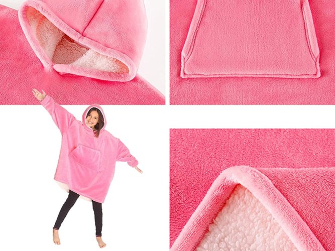 Bluza ciepła koc oversize - różowy