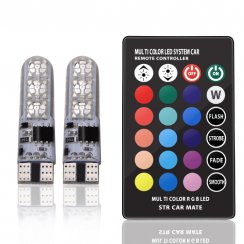 RGB LED car bulbs W5W T10 with remote control, 2pcs