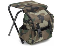 Skládací rybářské křesílko s batohem 3v1 – zelené maskáčové, výška 34,5 cm, kapacita 10 l