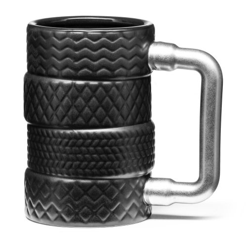 Gift set for men - mug with tire, spoon with wrench, and key chain