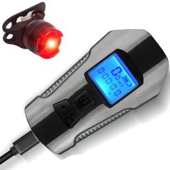 Přední cyklistické světlo LED s počítačem km, tachometrem a zadní světlo