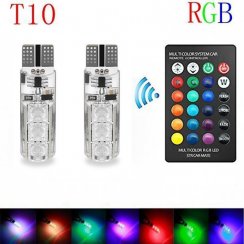 RGB LED car bulbs W5W T10 with remote control, 2pcs