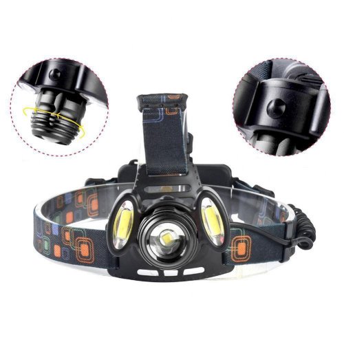 Rechargeable HEADLIGHT headlamp with three headlamps and zoom - red