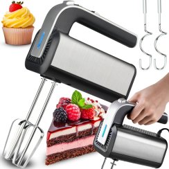 Mikser ręczny, robot kuchenny, 300 W, TURBO, trzepaczki, haki, 5 prędkości, srebrny - ER1225