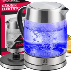 Bezprzewodowy czajnik elektryczny duży 1,7 l 2200 W LED szkło stal - OR1302