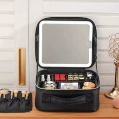 Kosmetická taška se zrcátkem LED černá 25,5×22,5×10,5 cm