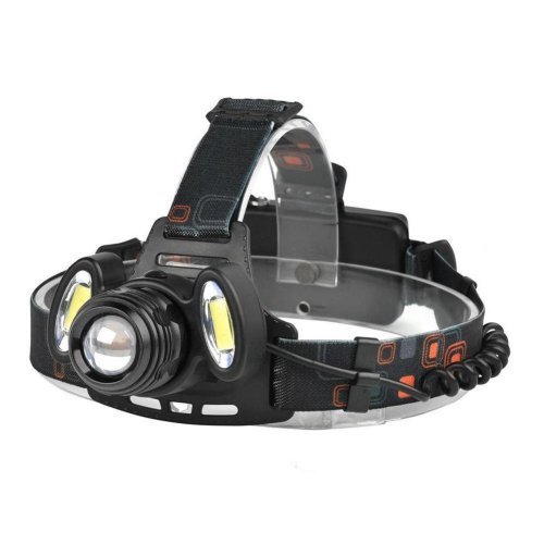 Akumulatorowa latarka czołowa HEADLIGHT z trzema reflektorami i zoomem - czarna