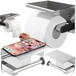 Uchwyt na papier toaletowy z półką chrom srebrny do łazienki toalety WC