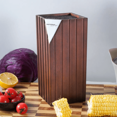 Kuchyňský stojan na nože – hedvábně měděný design, 22 cm