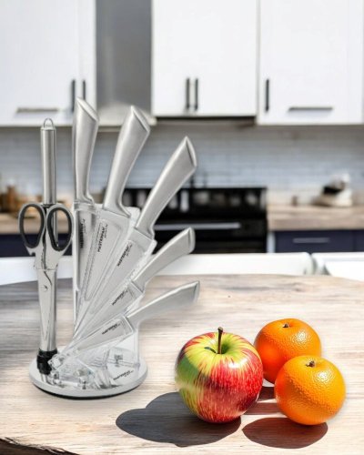 Stainless steel kitchen knife set with stand - 8 pcs