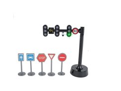 Kids Globe Traffic sada dopravních značek + semafor 11,5cm na baterie se světlem a zvukem na kartě