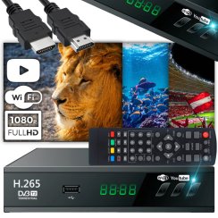 Dekoder DVB-T2 do telewizji naziemnej, USB 5V, Full HD, antena, pilot + kabel HDMI - ER1238