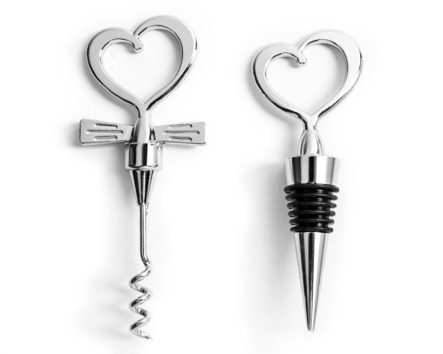 Heart-shaped wine stopper and opener - WHITE