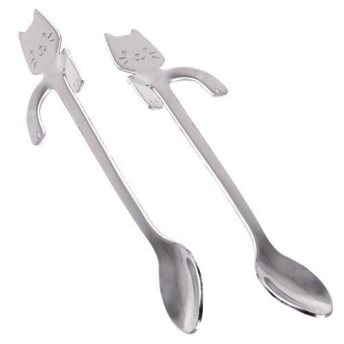 Miniature cat-shaped spoons - set of 2 SILVER