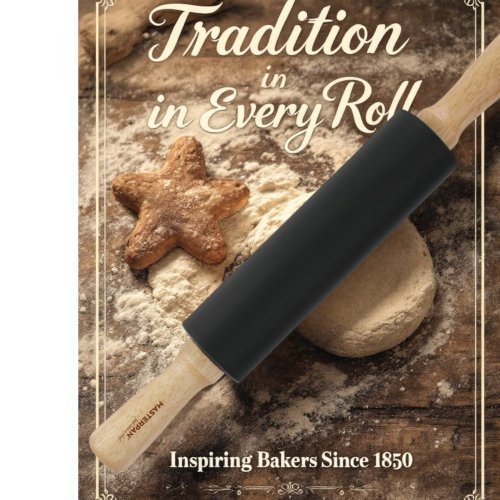 Silicone dough roller - 38 cm, wooden handle