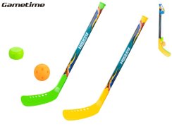 Kij hokejowy Gametime 69 cm, 2 sztuki z piłką i krążkiem w siatce