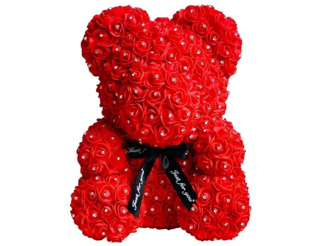 Miś wykonany z róż z cyrkoniami - 25 cm