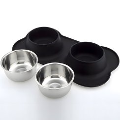 Podwójna miska dla psa i kota antypoślizgowa + mata pod miski 2x 400 ml