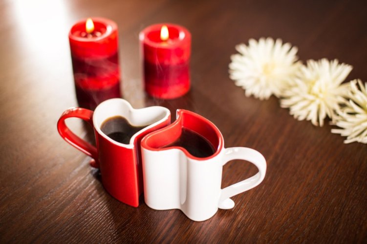 Romantic red and white ceramic cups