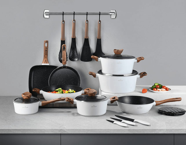 Set of pots with marble surface - 21pcs