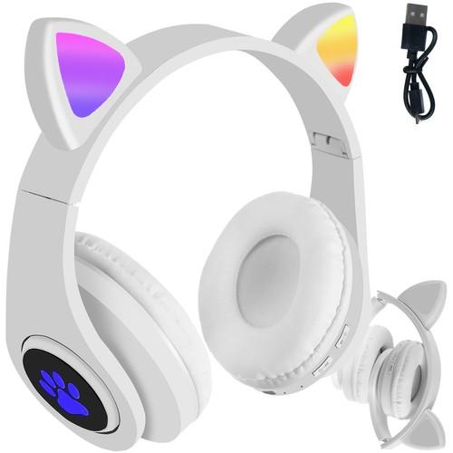 Słuchawki bezprzewodowe bluetooth radio fm mp3 kocie uszy podświetlenie led - B39M, białe