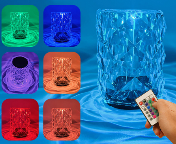 Crystal RGB LED table lamp with 3D rose effect