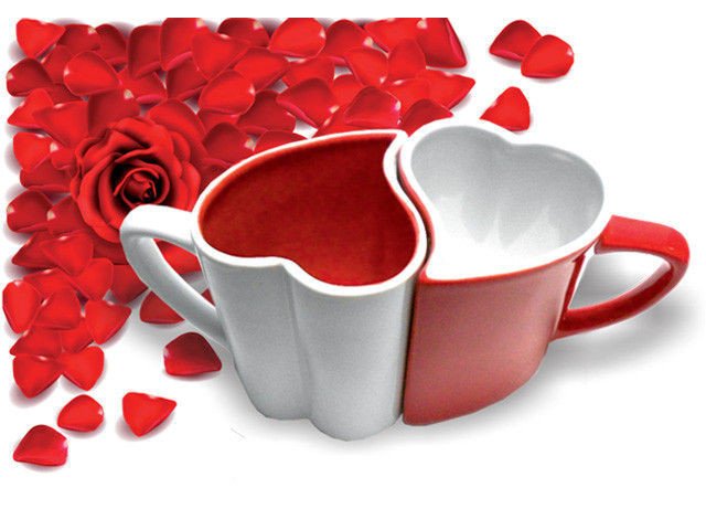 Romantic red and white ceramic cups
