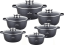Set of pots with black ceramic-marble surface and lids, 12 pieces