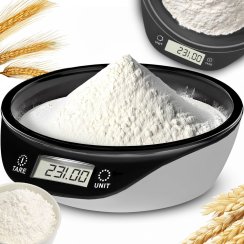 Elektroniczna waga kuchenna z miską precyzyjna czarno-biała 5 kg
