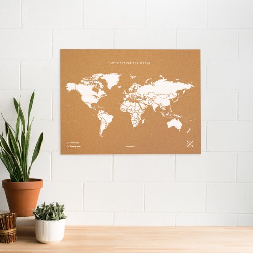 Korková nástěnná mapa světa- přírodní, bílá L