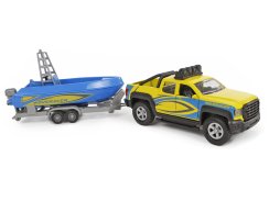 Kids Globe Traffic ciągnik z łodzią metalowy 27 cm bieg wsteczny na baterie z oświetleniem i dźwiękiem w pudełku