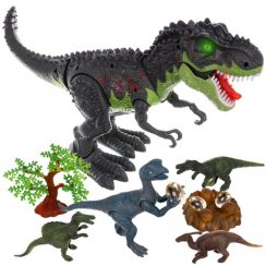 T-Rex dinosaur with a nest with eggs and dinosaurs