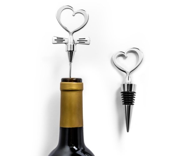 Heart-shaped wine stopper and opener - WHITE