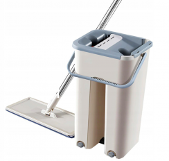 Flat mop with two-chamber bucket