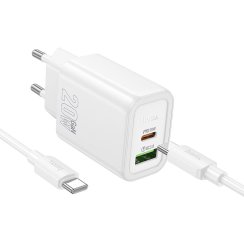 Gentle PD20W dual port adaptér BÍLÝ s kabelem USB-C
