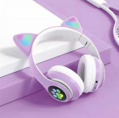 Bezdrátové sluchátka s kočičíma ušima - B39M , fialové