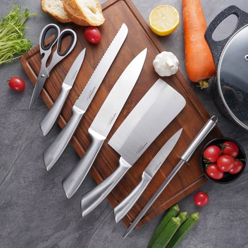 Stainless steel kitchen knife set with stand - 8 pcs