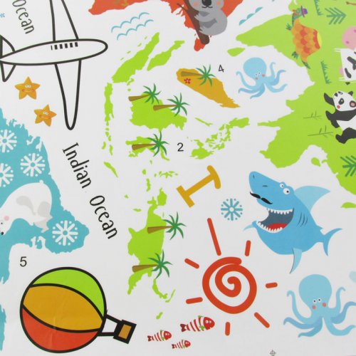 Samolepiaca detská mapa sveta so zvieratkami