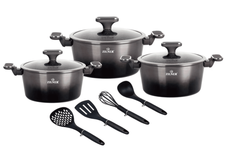 Set of pots with marble surface and accessories - 10pcs