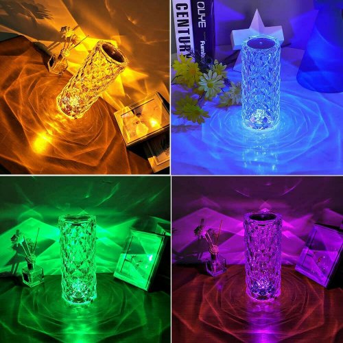 Kryształowa lampa stołowa LED RGB z efektem róży 3D - duża