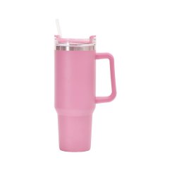 Termohrnek 1200 ml růžový s uchem a brčkem
