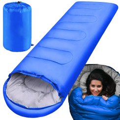 Turistický spacák mumie lehký teplý s obalem modrý 210x75 cm