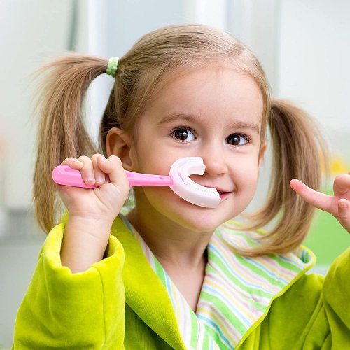 Bàn chải đánh răng hình chữ U cho bé 6-12 tuổi - hồng