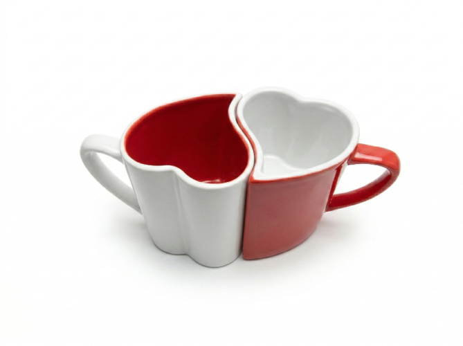 Romantic red and white ceramic cups